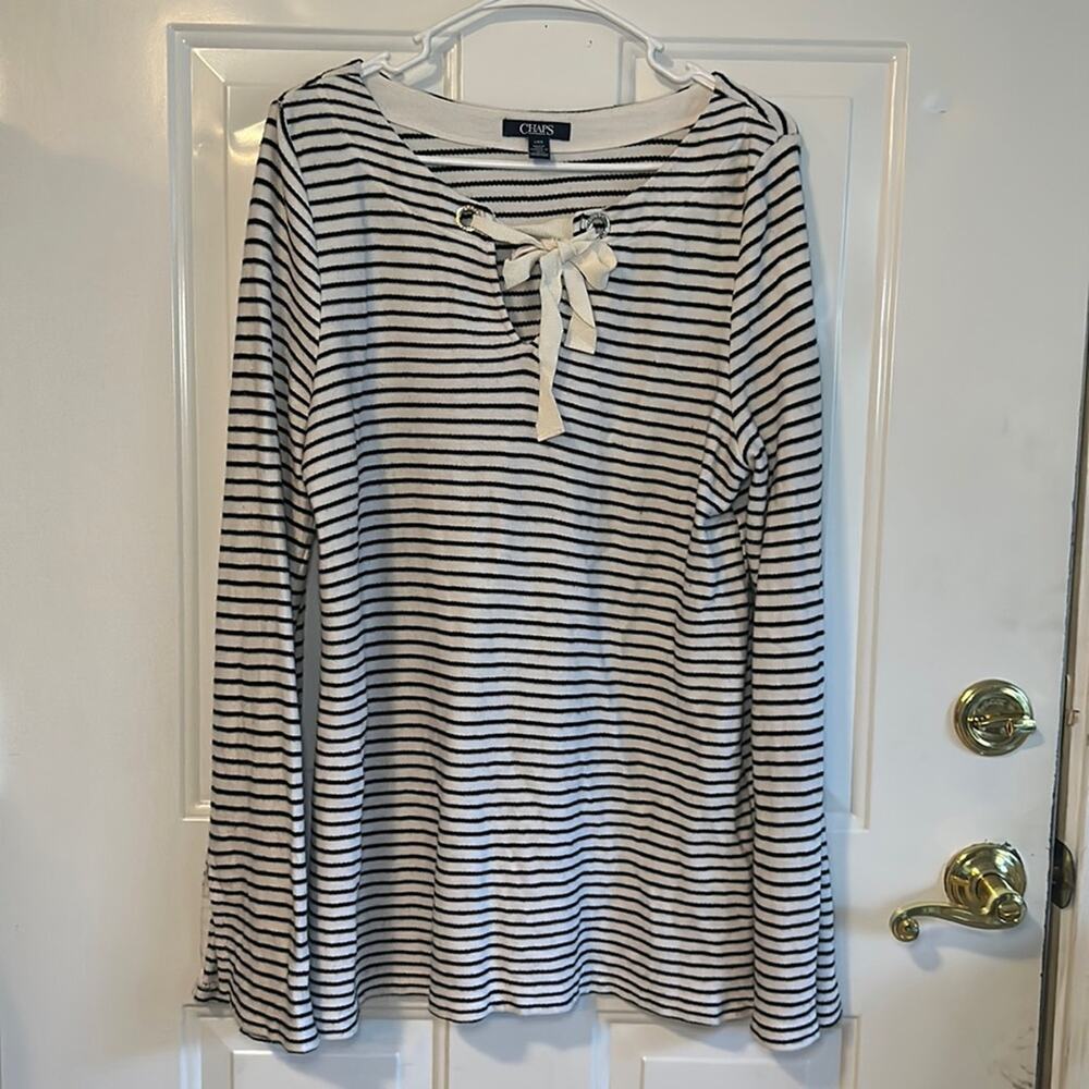 Chaps‎ Womens Long Sleeve Black White Striped Blouse Large